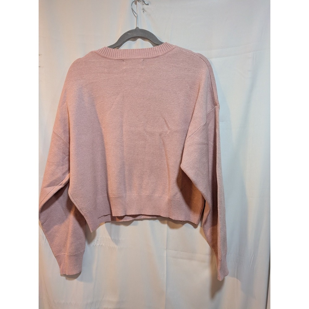 Retro Pale Baby Pink 2XL Valentine's Rose Graphic Crewneck Cropped Knit Sweater - Picture 5 of 7